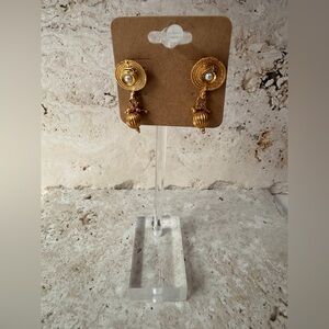 Artisan-Made Gold Drop Earrings with Rhinestones